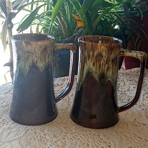2 beautiful drip glaze Cannonsburg pottery pilsner cups